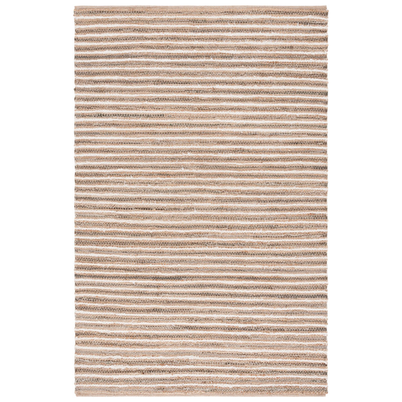 Abirami Woven Jute/Canvas/Cotton Performance Striped Rug in Natural/Green/Beige, Rectangle 3' x 5'