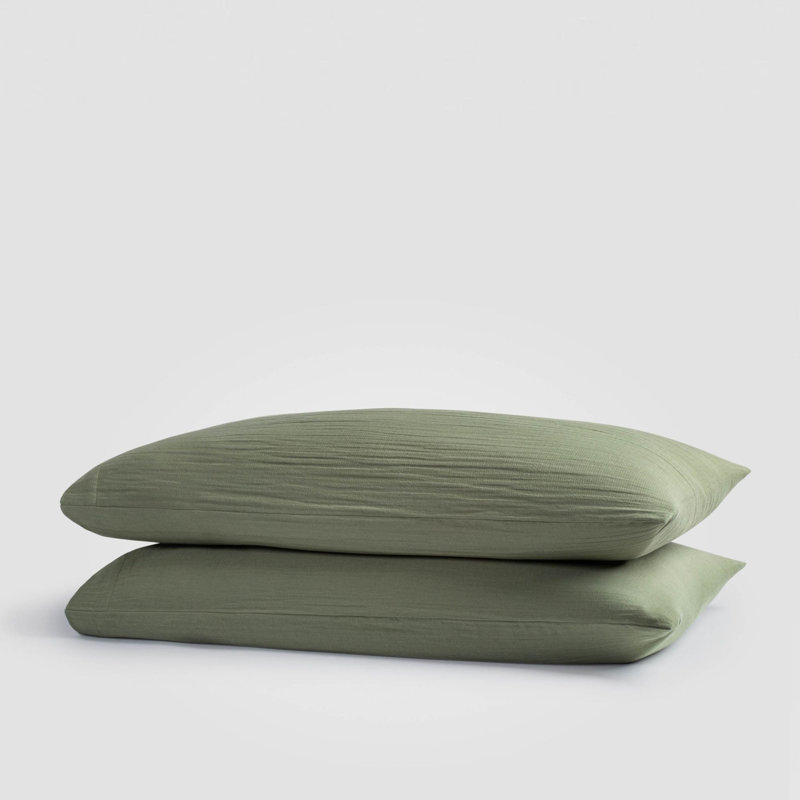 Zen Crinkled Comfort Pillowcase Set – Set of 2 (Matcha), 2 King Pillowcases