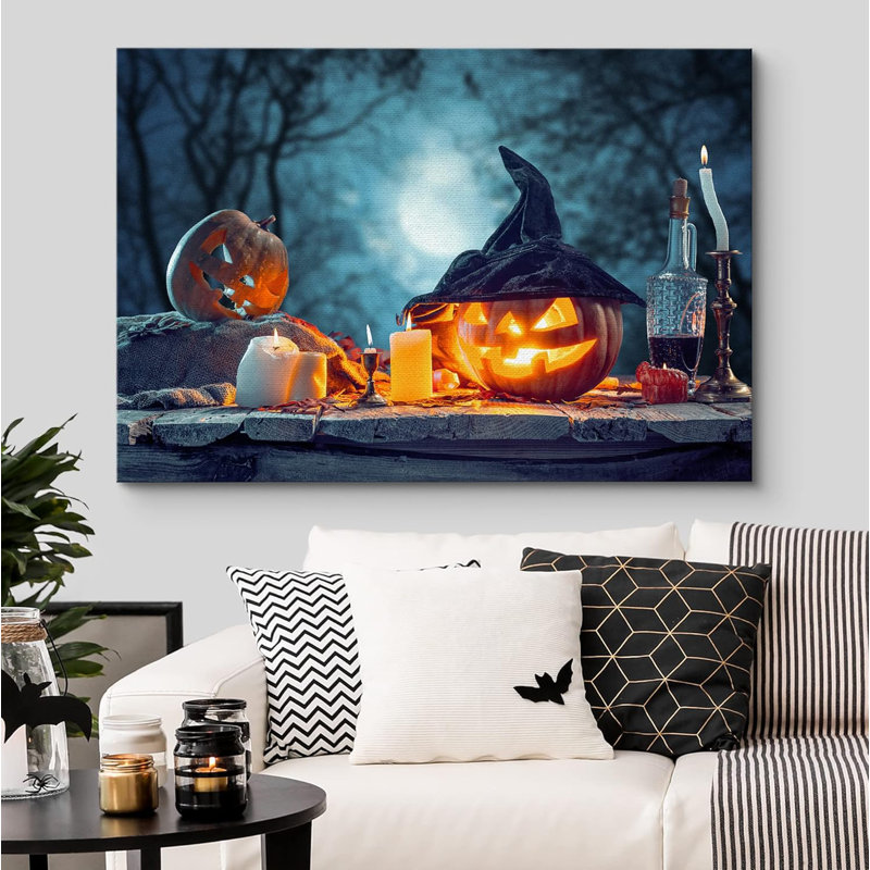 Figurine de chapeau de sorcière, fête de la forêt, Halloween, Moody foncé, œuvres d'art moderne, décor, Toile tendue