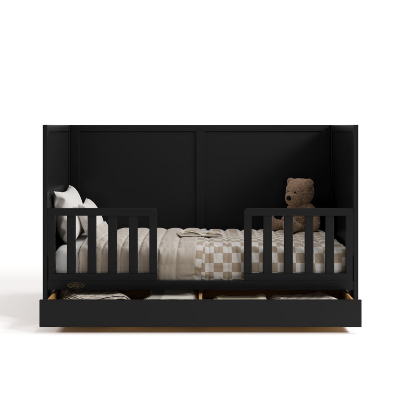 Lit de bébé convertible 3 en 1 avec tiroir Theo, Noir, noir, noir, noir, Lit à barreaux