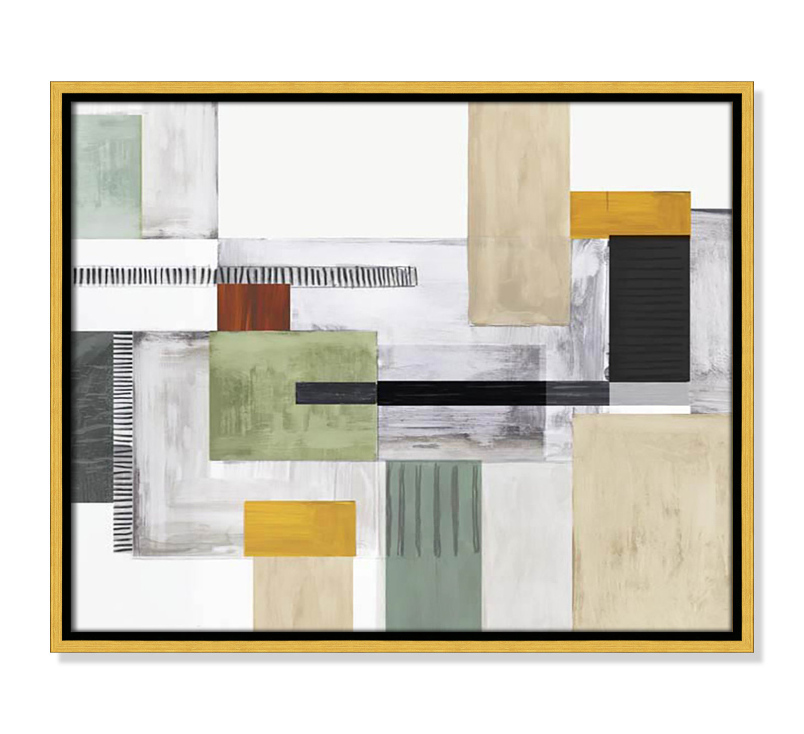 Playful Blocks Print by Tom Reeves, 17.5" H x 21.5" W x 2" D, Gold Floater Framed, No Mat