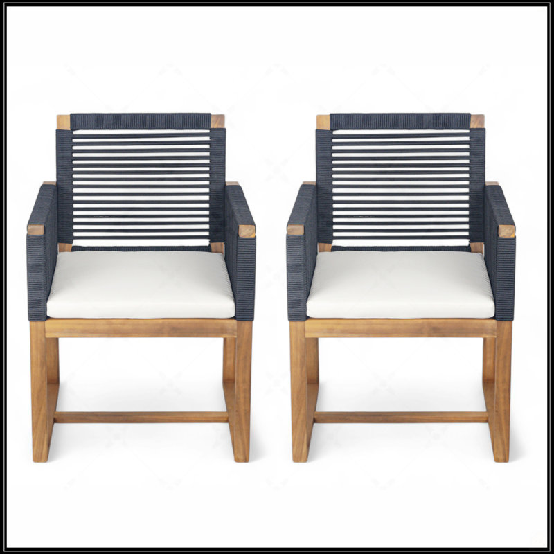 Ensemble de 2 chaises de salle à manger d'extérieur, Blanc, Noir