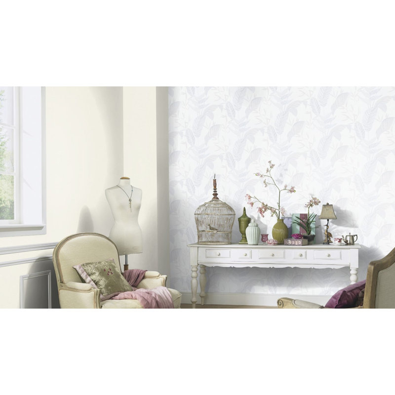 Papier peint texturé floral, Gris / blanc