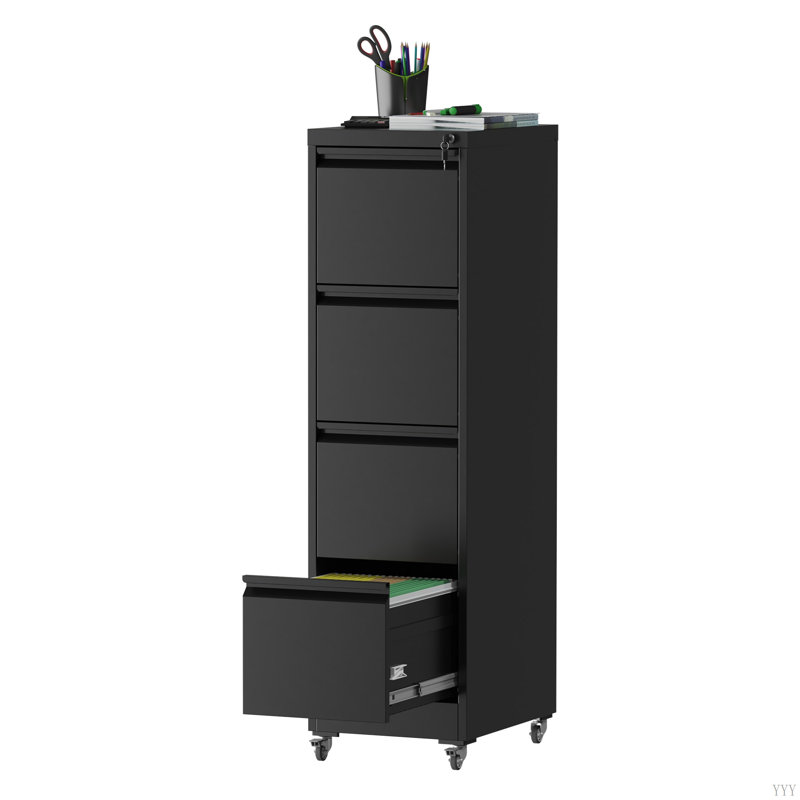 4 Drawer Metal Locking Vertical File Cabinet On Wheels – Heavy-Duty Lockable Cabinet For Home & Office, 17.71"D*15.16"W*52.28"H