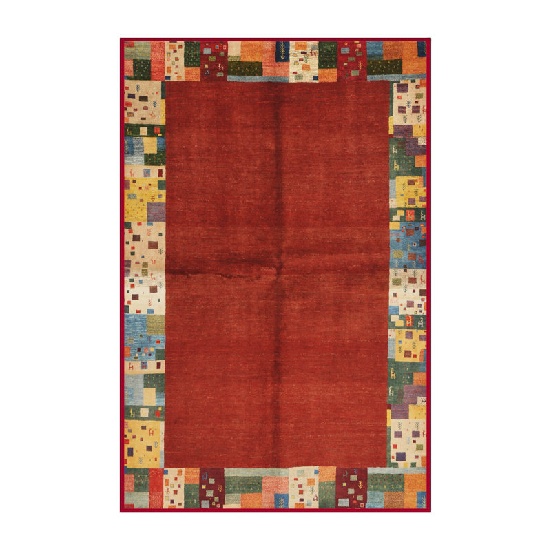 Tapis contemporain brun / rouge / gris, Rectangle 4 pi x 6 pi