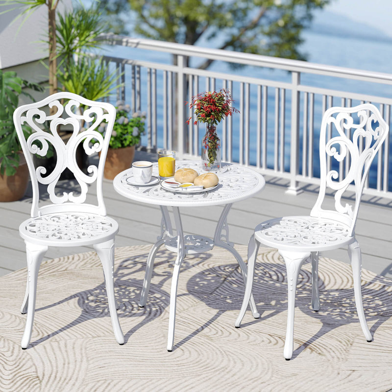 3 PCS Patio Bistro Set with Umbrella Holes Outdoor Bistro Set for Front Porch White