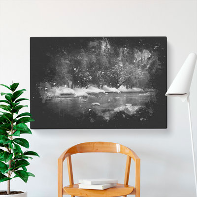 Winter Forest and Lake Paint Splash - Wrapped Canvas
