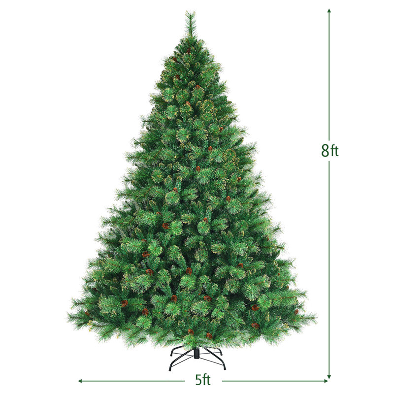 Arbre de Noël vert pin cachemire avec lumières DEL et pommes de pin, H 8 pi