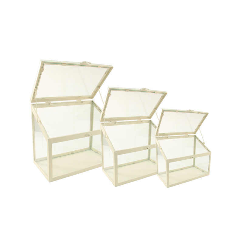 Ensemble de 3 terrariums gigognes extérieurs en métal blanc et verre 12 "