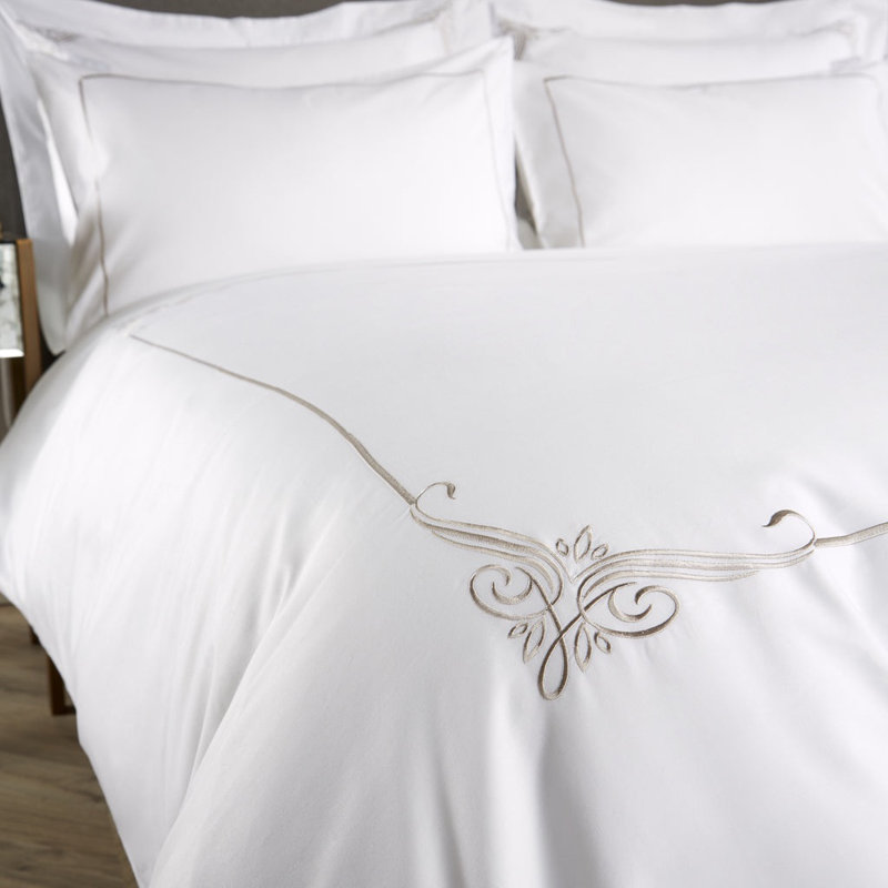 600 Thread Count Embroidered Motif Corner Duvet Cover , King Duvet Cover, Grey