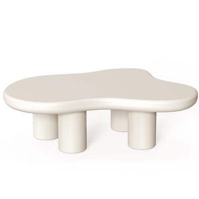39.5" Modern Free Form Irregular Cloud Shaped White Coffee Table With 3 Legs For Living Room&Bedroom 