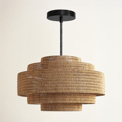 Starry Outdoor Rattan Pendant Light - Large Natural Resin Tiered 1-Light Handwoven Adjustable Outdoor Ceiling Light For Entryway, Covered Patio In Traditional, Coastal & Country Style