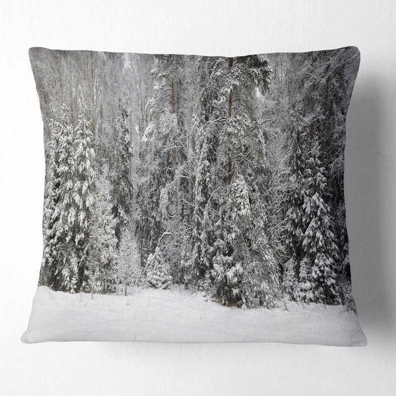 Coussin paysage imprimé paysage brumeux forêt d'hiver, 18 po x 18 po, Coussin décoratif
