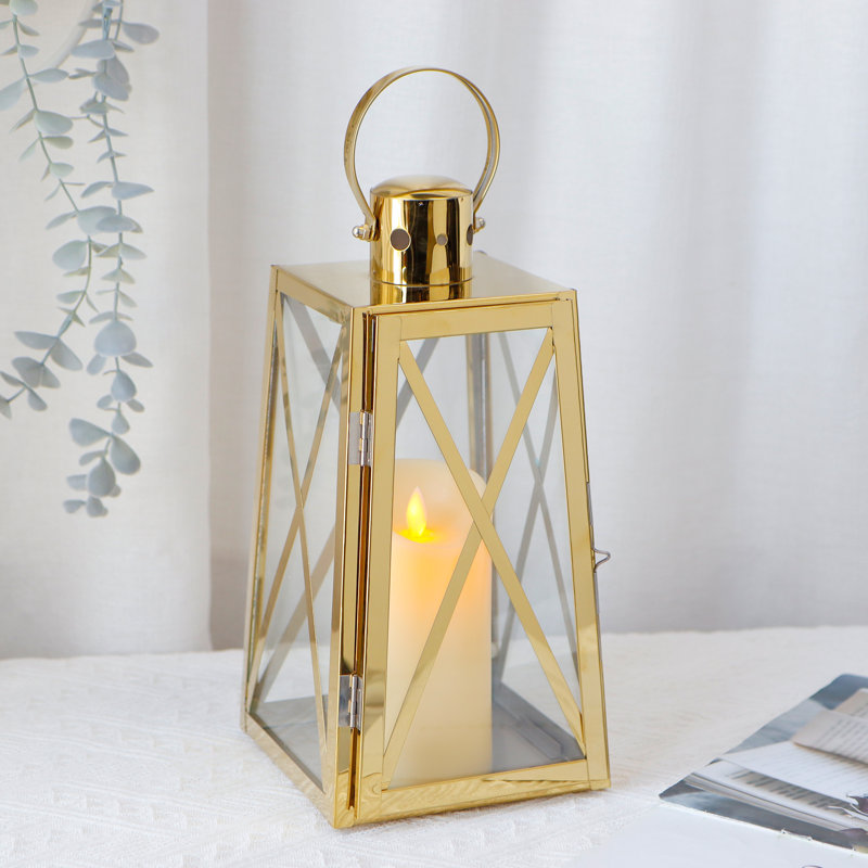 30Cm High Stainless Steel Decorative Lantern, Gold