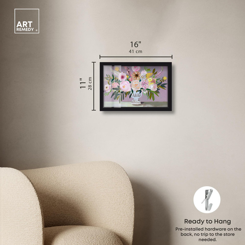 «Lilac Antrobouquet», impression florale rose par Art Remedy, H 11 po x l 16 po, Noir