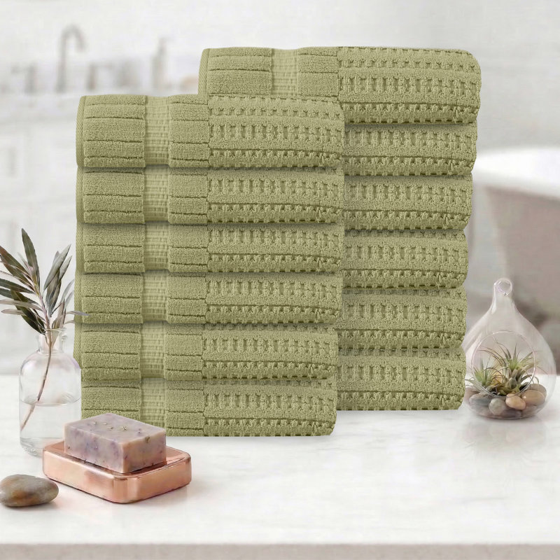 Ensemble de serviettes 12 pièces Willow - 100% coton peigné, qualité supérieure 630 g / m², vert, ultra doux et très absorbant (12 serviettes de bain)