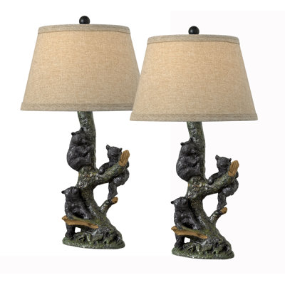 Grigio 31" Natural Tree and Black Bear Resin Table Lamp