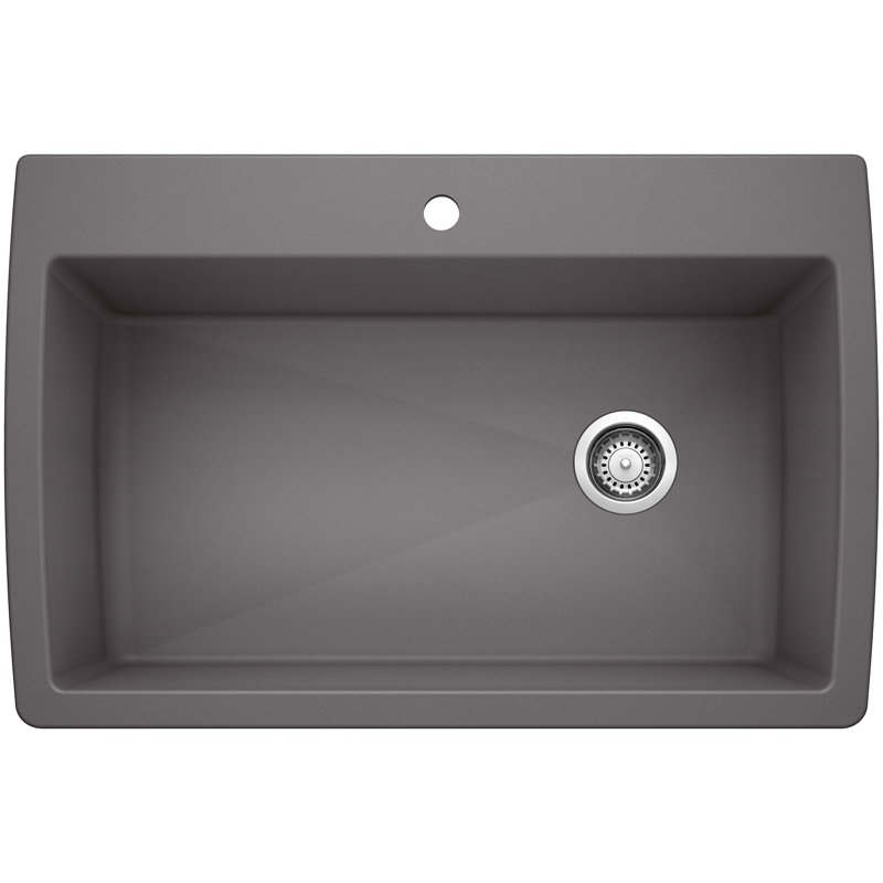Diamond SILGRANIT 33.5" Super Single Dual Mount Kitchen Sink, Cinder, 1 hole