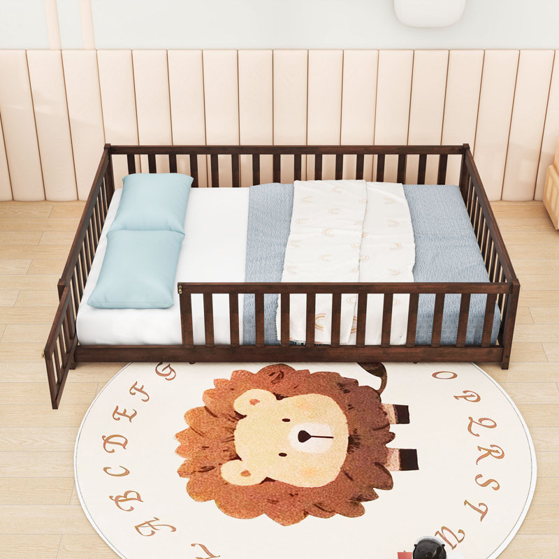 Lit bas en bois avec clôture et porte, Double, Espresso