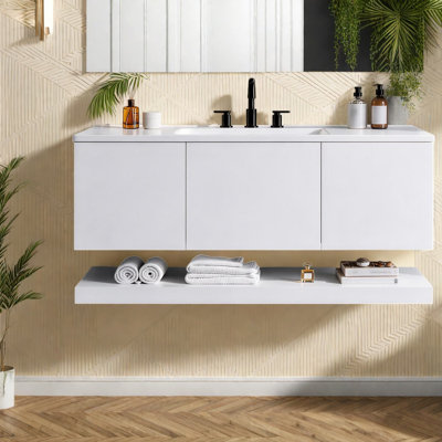 Meubles-lavabos modernes (doit inclure le meuble-lavabo et le lavabo), salle de bain flottante en bois aggloméré de 48 pouces avec rangement