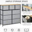 9 coffres de rangement. Organisez votre maison. Pliable pour économiser de l'espace. Fabrication sécuritaire. Fabrication de qualité. Commode de 12,08 po de largeur avec rangement en chêne et gris. Spacieux, pliable, avec dossier basculant