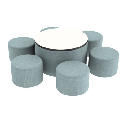 Pro Series 30" Round Ottoman Table with Round 12" H Seating, 7-Piece Set
