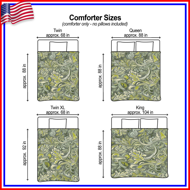 Green Floral Pattern Comforter, Twin