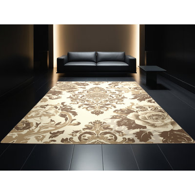 Tapis traditionnel damassé beige lavable à la machine Ottoline