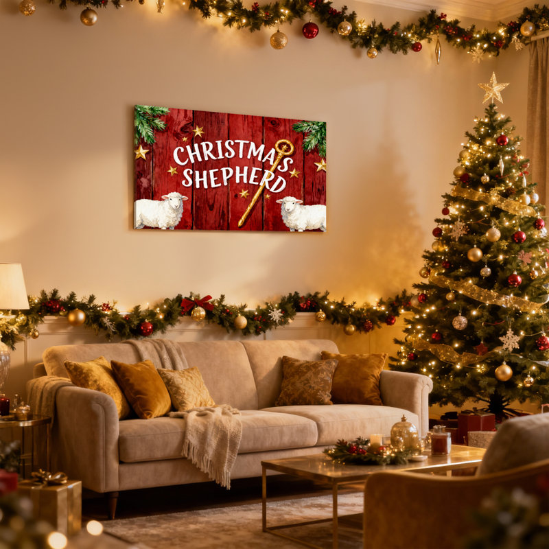 Ensemble de 3 impressions sur toile de Noël, berger de Noël avec mouton et étoiles, H 16 po x l 24 po