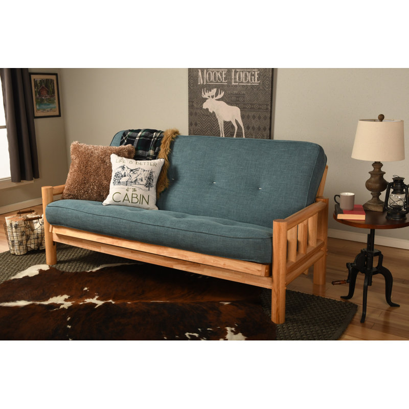 Futon double en coton avec matelas Anders, Lin microsuède turquoise, Naturel