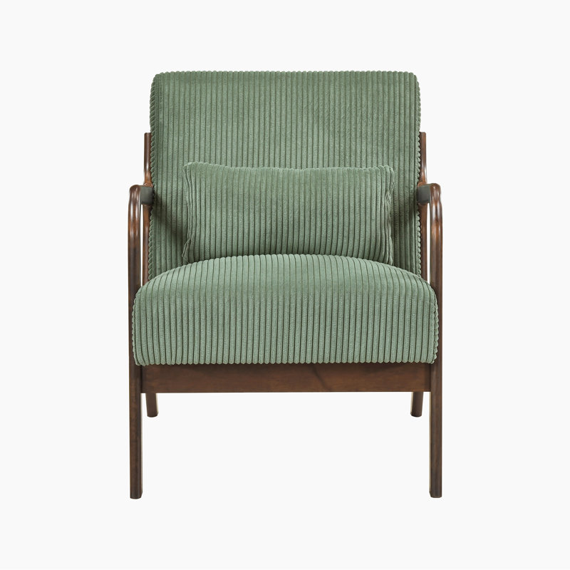 Cadence 23" Mid-Century Modern Accent Chair with Solid Rubber Wood Frame, Corduroy Fabric & Matching Lumbar Pillow