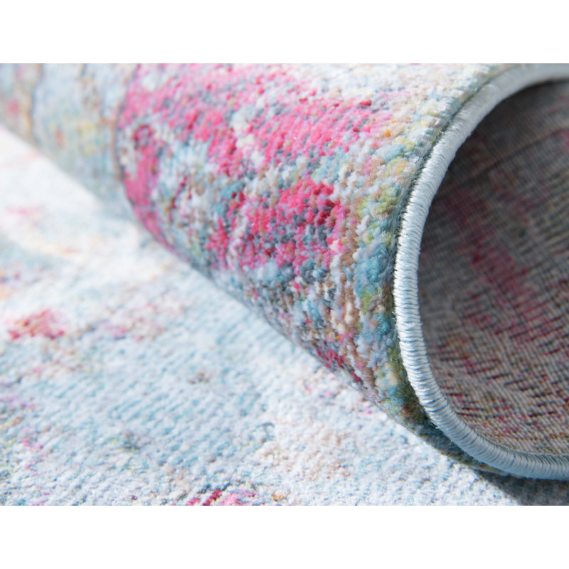 Tapis oriental rose / bleu sarcelle Folmar, Rectangle 4 pi 3 po x 6 pi 1 po