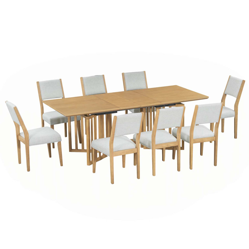 Ensemble de salle à manger polyvalent 9 pièces avec table extensible et chaises rembourrées pour toutes les occasions