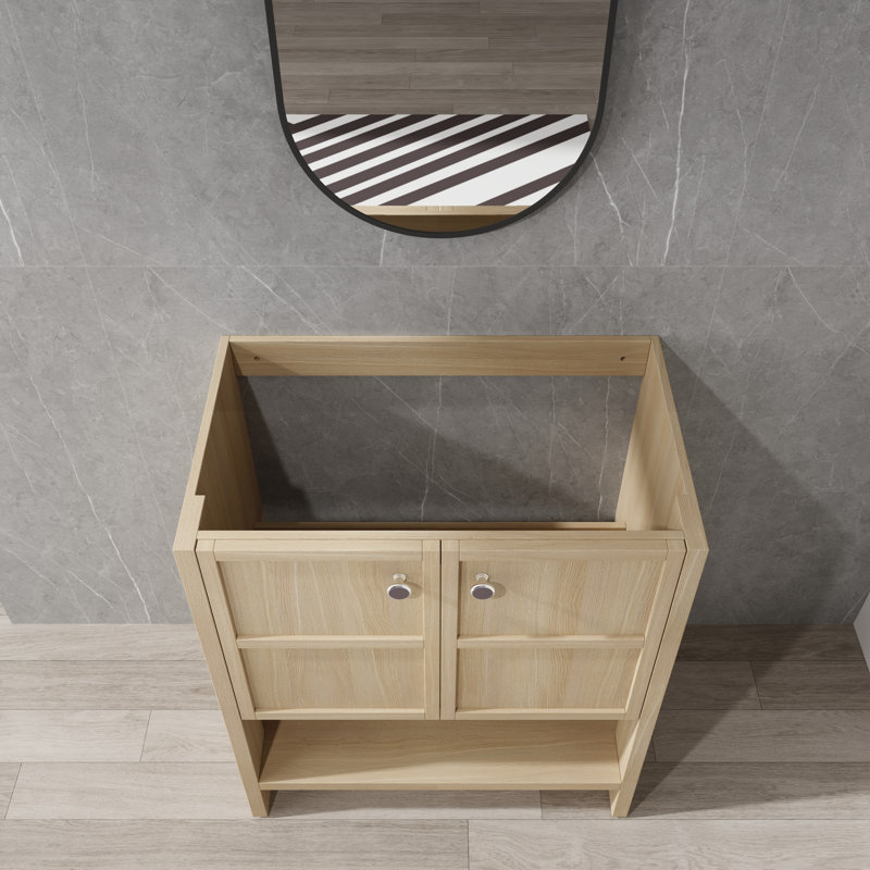 Meuble-lavabo autoportant 30 po, 2 portes à fermeture douce, chêne, contreplaqué (sans le lavabo)