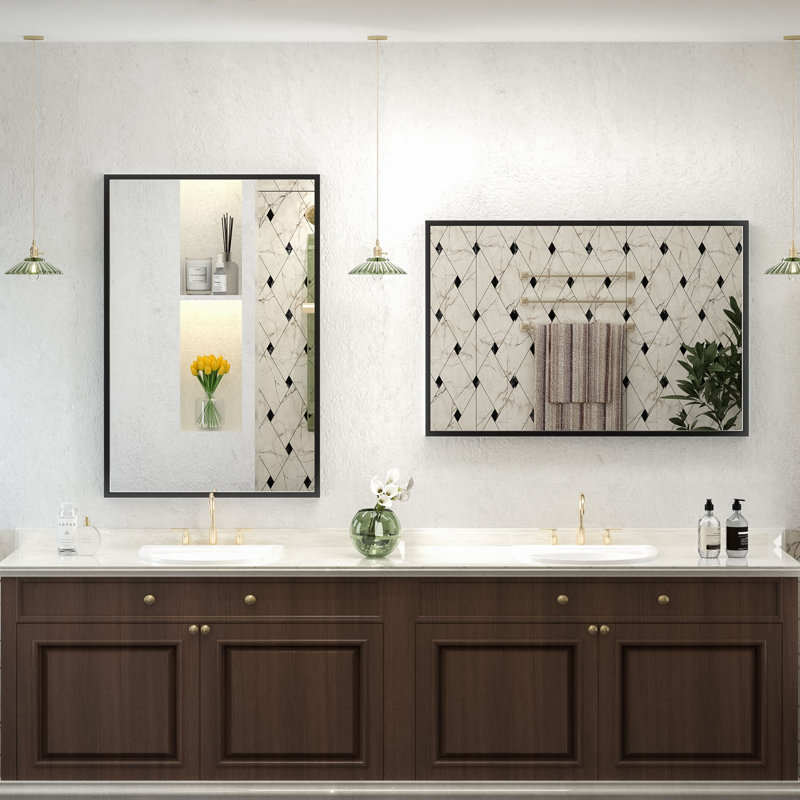 Miroir mural Amara, 36 po x 24 po, Argent brossé