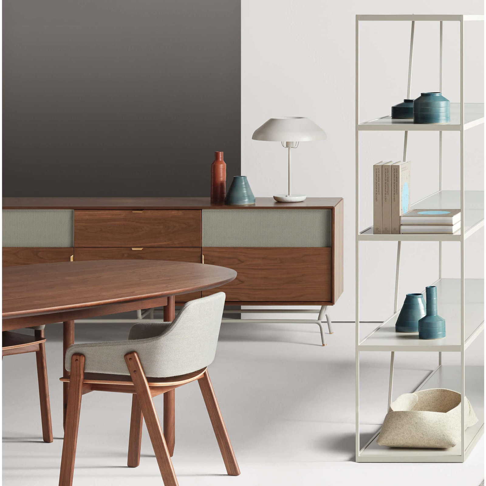Dang 82'' Media Console, Walnut/Putty Gray