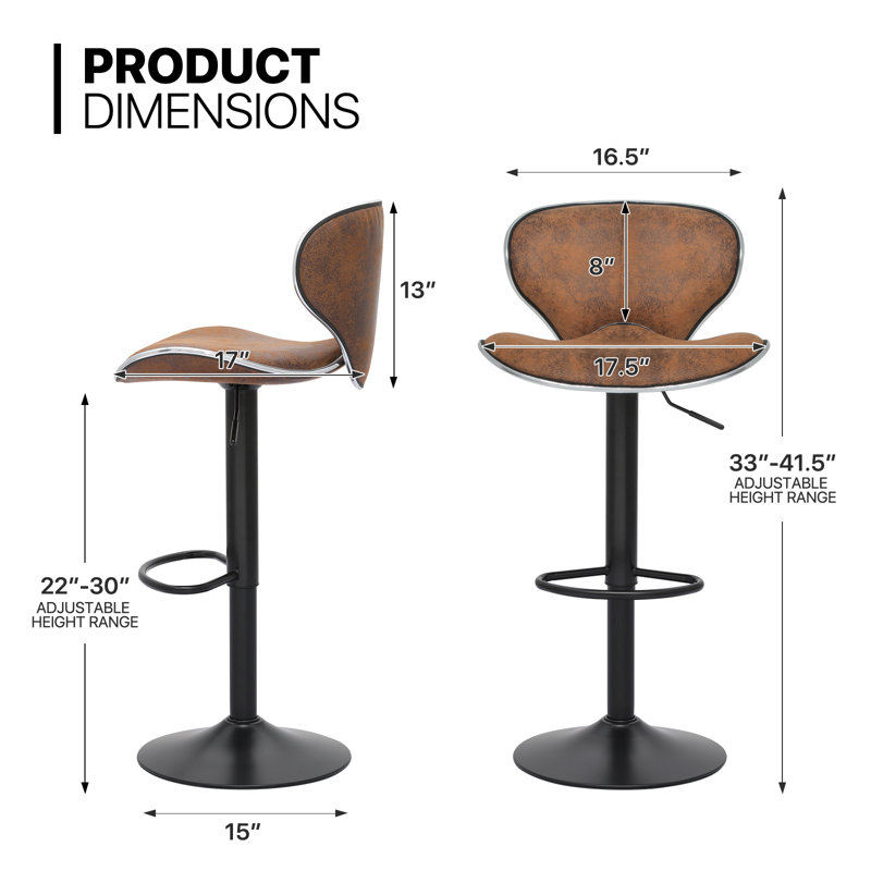PU Leather Upholstered Swivel Bar Stools, Adjustable Counter Height Barstools Chairs with Footrest, Brown