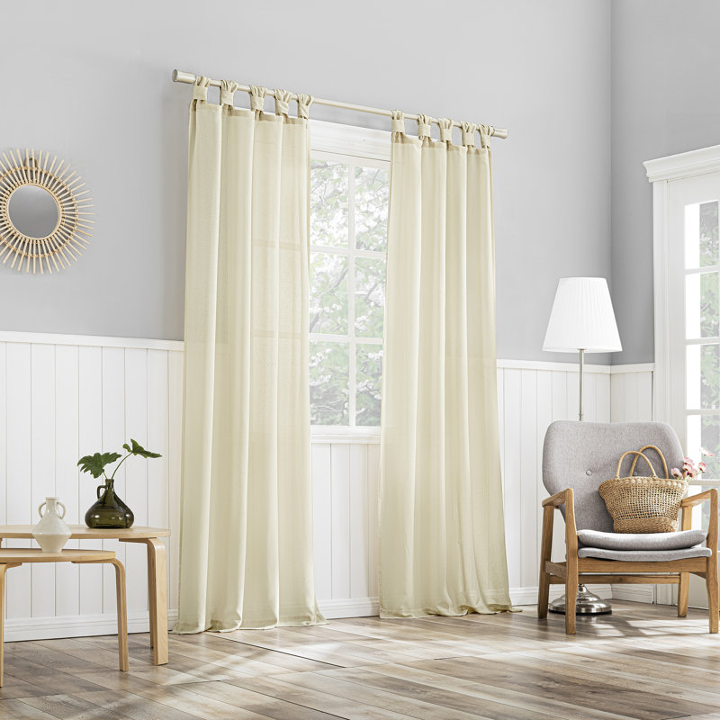 Diglio Twist Tab Semi-Sheer Tab Top Curtain Panel, Ivory, 40" W x 96" L