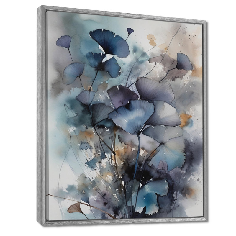 «Blue and Flowers Bouquet interprétation», impressions sur toile, H 44 po x l 34 po, Cadre argenté flottant