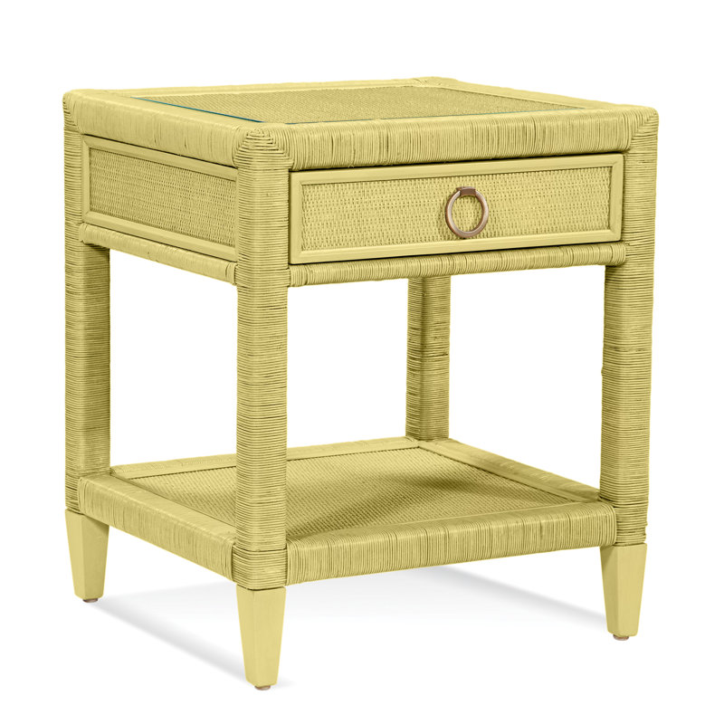 Sabal Bay 1 - Drawer Wicker Nightstand, Sea Glass, Satin Brass