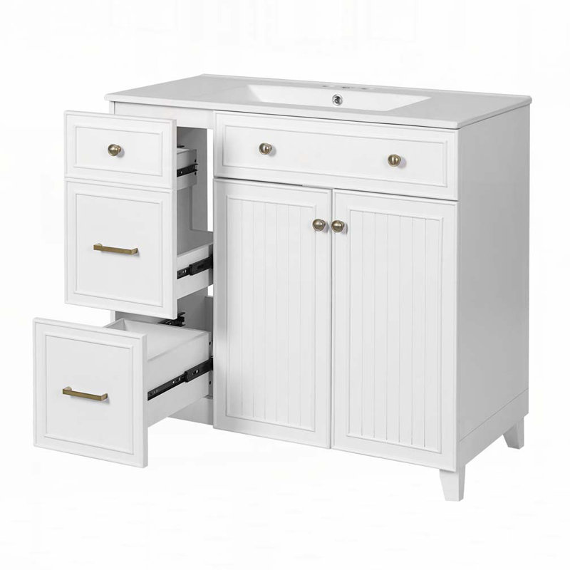 Meuble-lavabo de salle de bain avec lavabo en céramique, Blanc