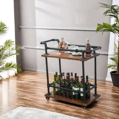Bar Cart For Home, Industrial Bar Carts - Serving Carts Wine Rack Carts On Wheels With Storage - Industrial Rolling Carts - Wine Tea Liquor Shelves &