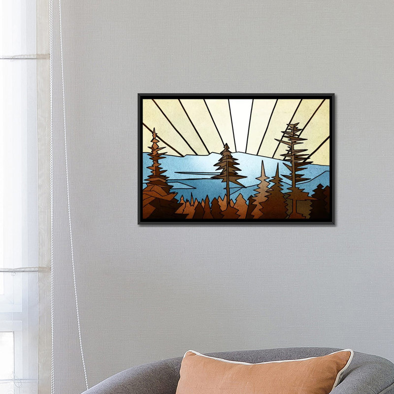 «Geometric Trees», impression sur toile, H 18 po x l 26 po x P 1,5 po, Toile avec cadre noir, Pas de tapis