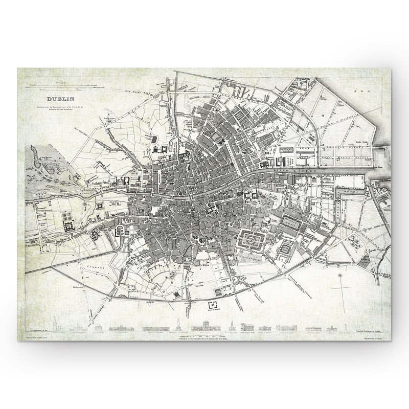 «Dublin Sketch Map II», reproduction d'impression sur toile, H 24 po x l 32 po x P 1,5 po