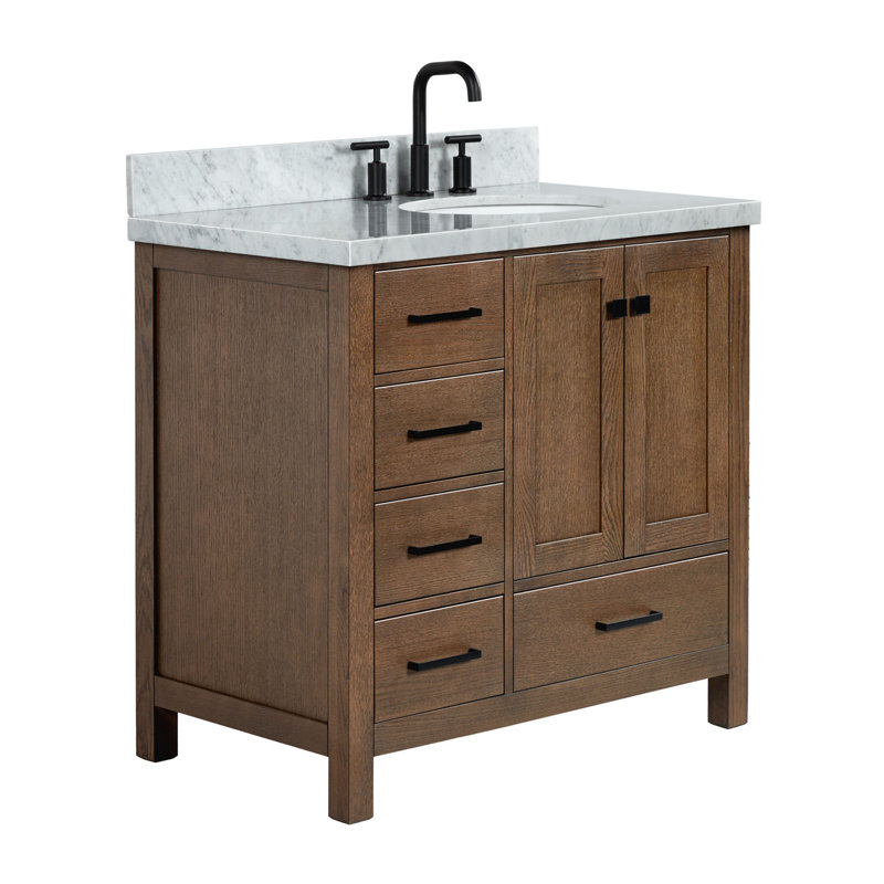 Cambridge 37'' W Single Vanity, Midnight Blue, Pure White Quartz, Rectangular