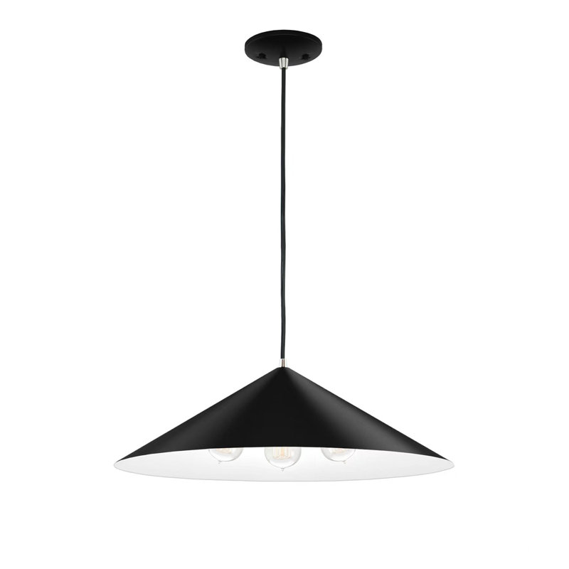 Conos Cone Pendant - 3-Light - Champagne Gold Interior - 24"L x 24"W, Matte Black