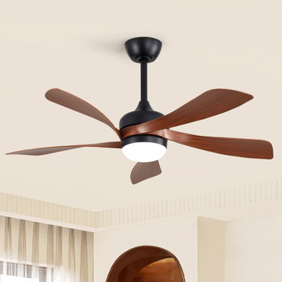 Whisper 45" 5-ABS Blades Indoor Ceiling Fan Light With Remote Control, Compatible With App And Speaker Control，Black&Brown