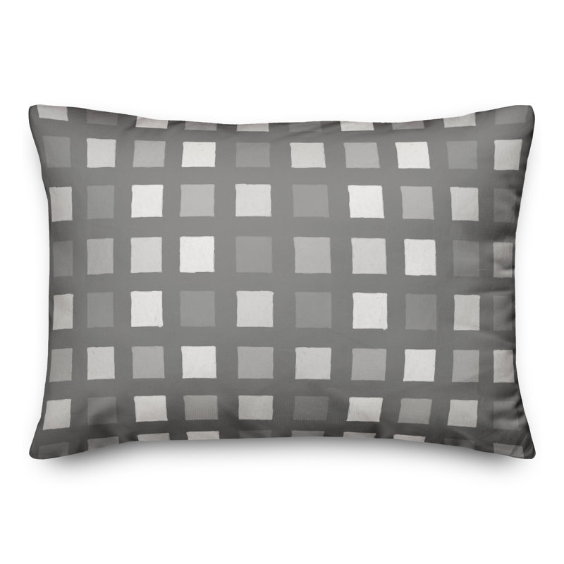 Plaid Outdoor Reversible Throw Pillow, H 18 po x l 25 po, Gris