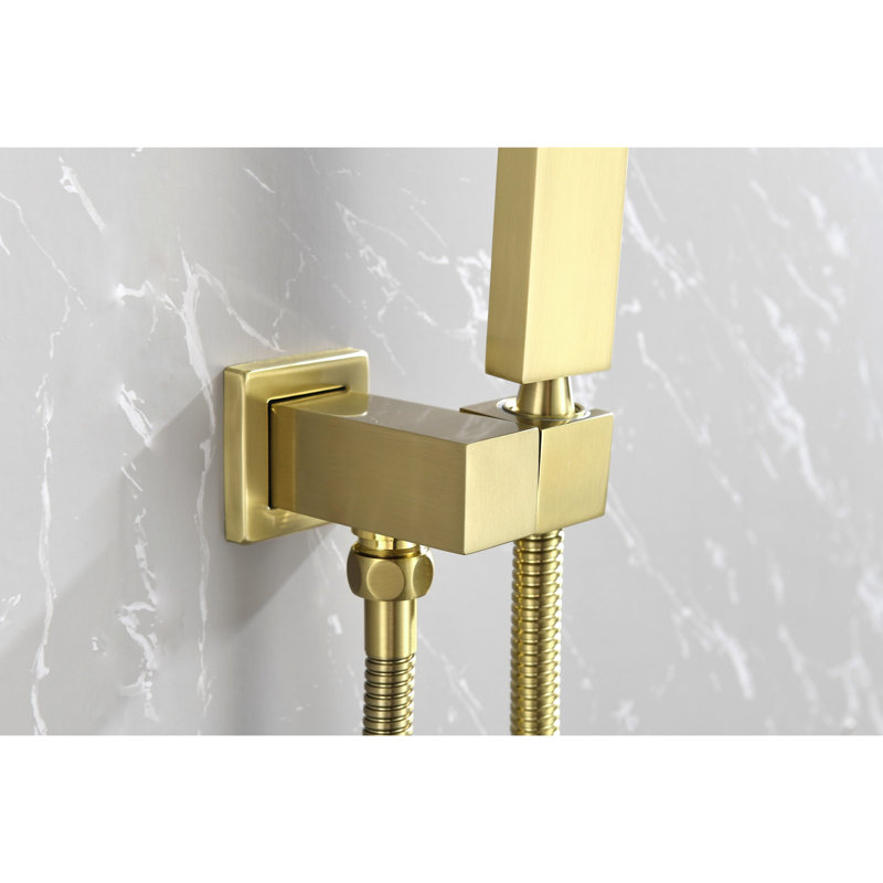 Brushed Gold Shower Faucet With 10 Inches Rain Head And Handheld, Wall Mounted High Dual System Trim For Bathroom System: & Handheld. . Valve Trim. Self-Cleaning Nozzle. Consistent American Standard