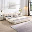 Base de lit en chenille beige de très grande taille, design en damier apportant une touche de modernité, confortable pour dormir avec tête de lit, nuit de détente, aucun sommier requis-2033524498